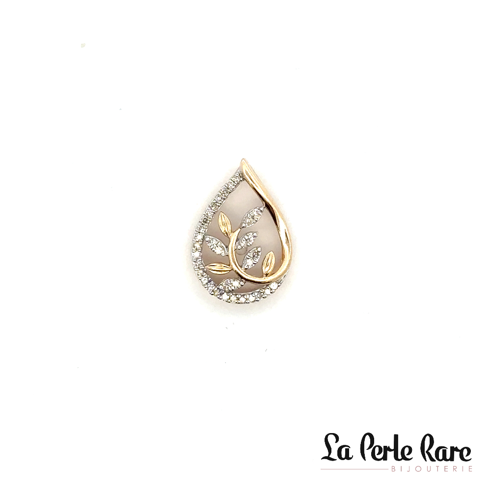 Pendentif feuilles, or jaune 10 carats, 15 points de diamants total - SKP39243-15 - Exclusivités