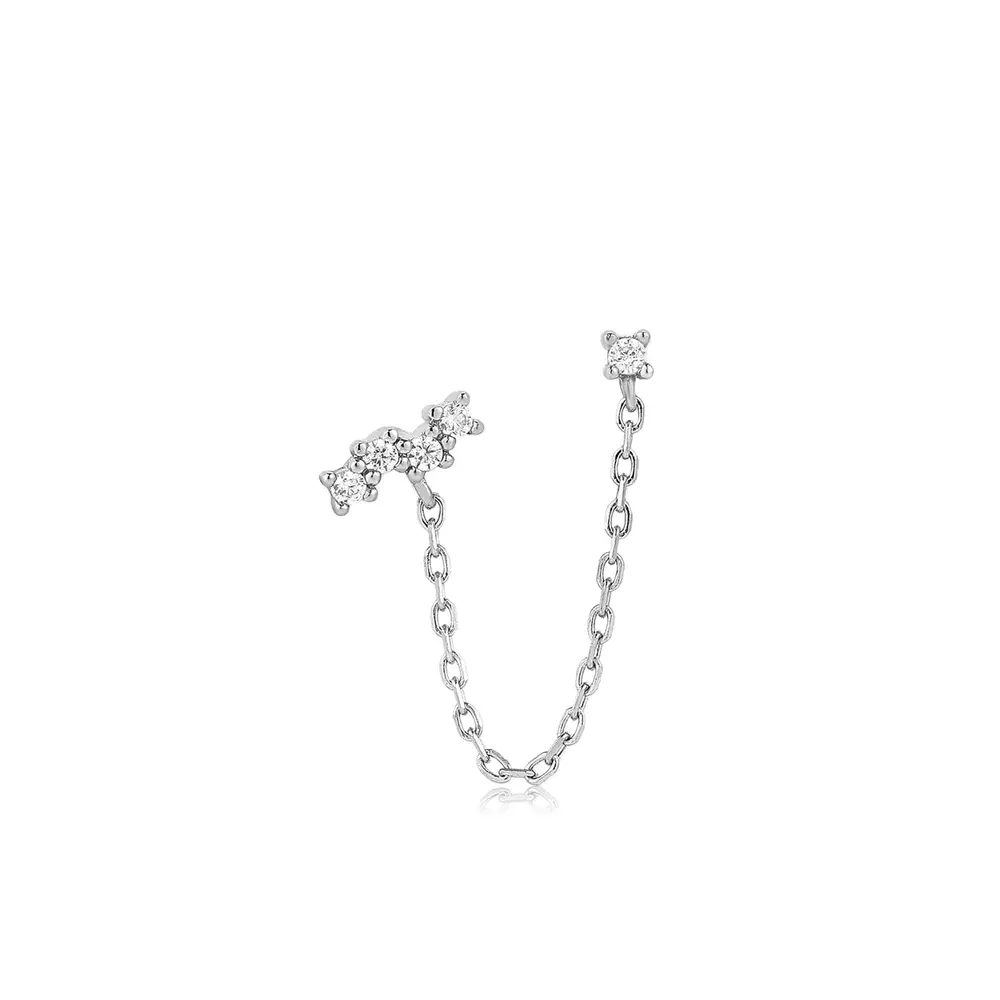 Single rhodium-plated silver stud earring with cubic zirconia - E047-10H - Ania Haie