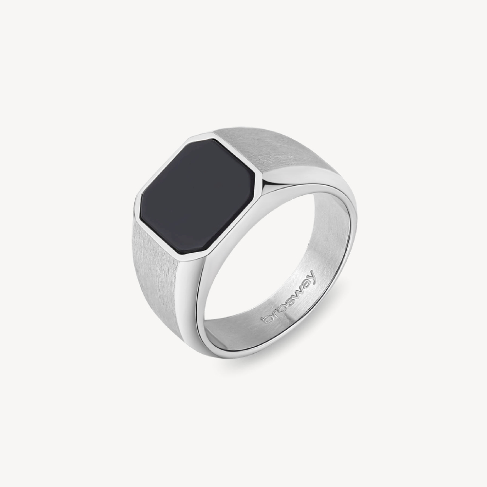 Bague chevalière en acier inoxydable avec onyx