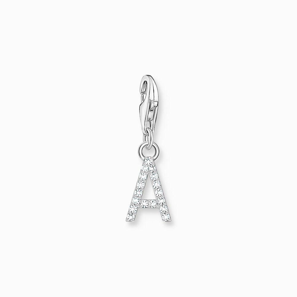 Charm lettre a, argent, zircons