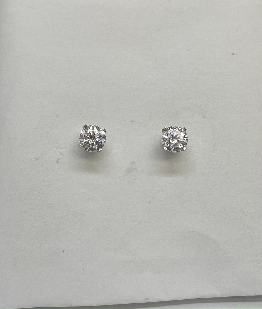 Boucles d'oreilles fixes or blanc 14 carats, zircons de 50 points total