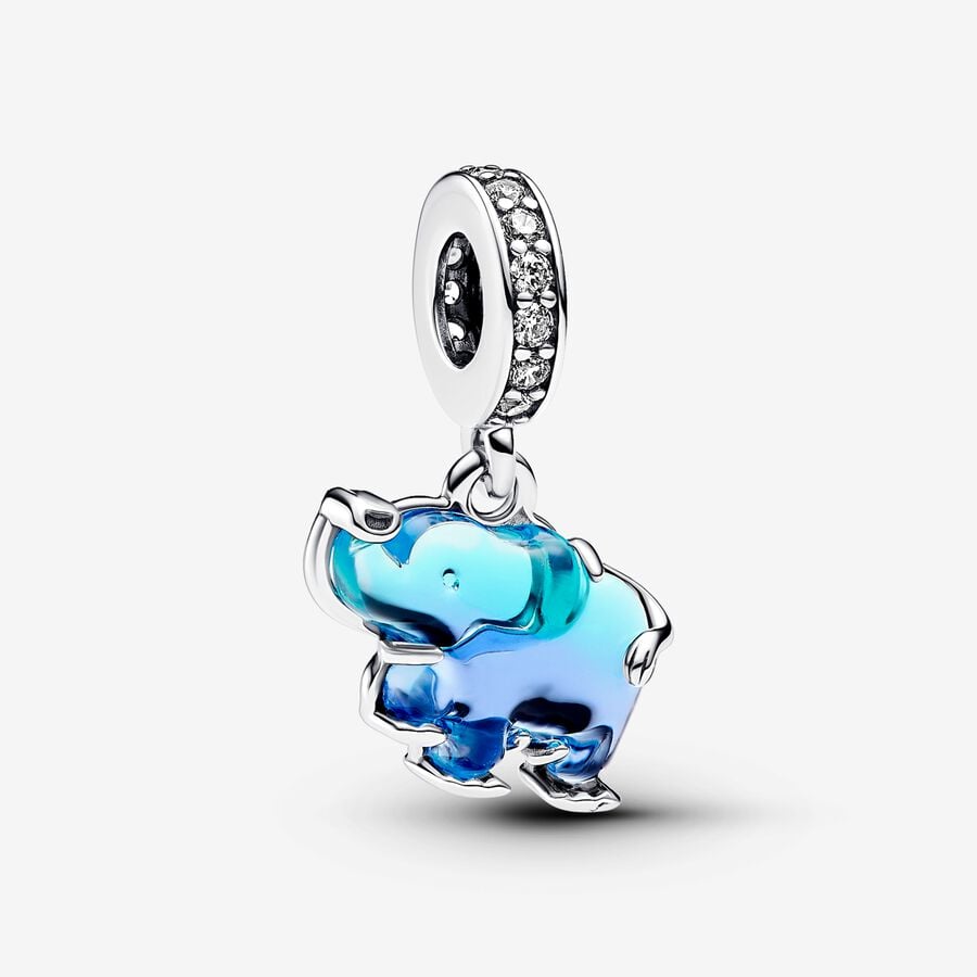 Elephant charm, silver, blue Murano glass, cubic zirconia - 793339C01 - Pandora