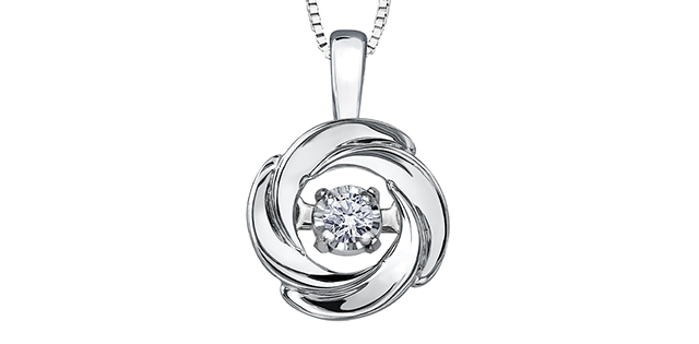 Pendentif solitaire, or blanc 10 carats, diamant de 2 points - 20110 - Corona