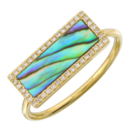 Bague or jaune, abalone 84 pts, 9 pts dia tot