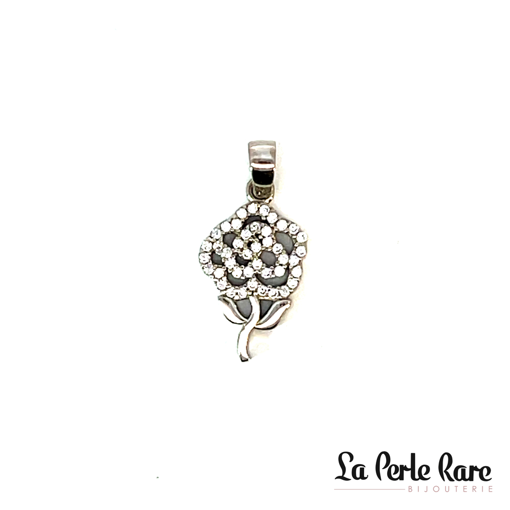 Pendentif rose, or blanc 10 carats, zircons incolores - PAZ-1022-B - Exclusivités