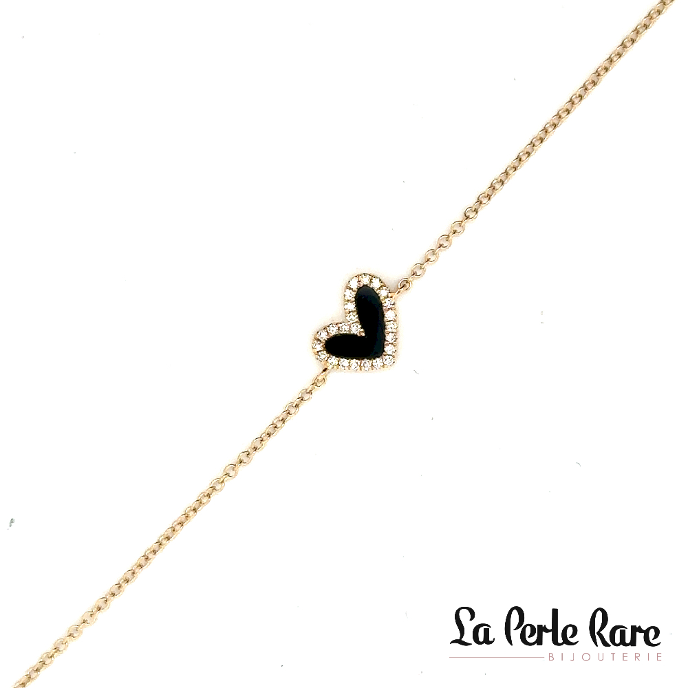 14K Yellow Gold Heart Bracelet, Onyx, 6 Diamond Points Total - 15779OXB4YXA1 - Exclusivity