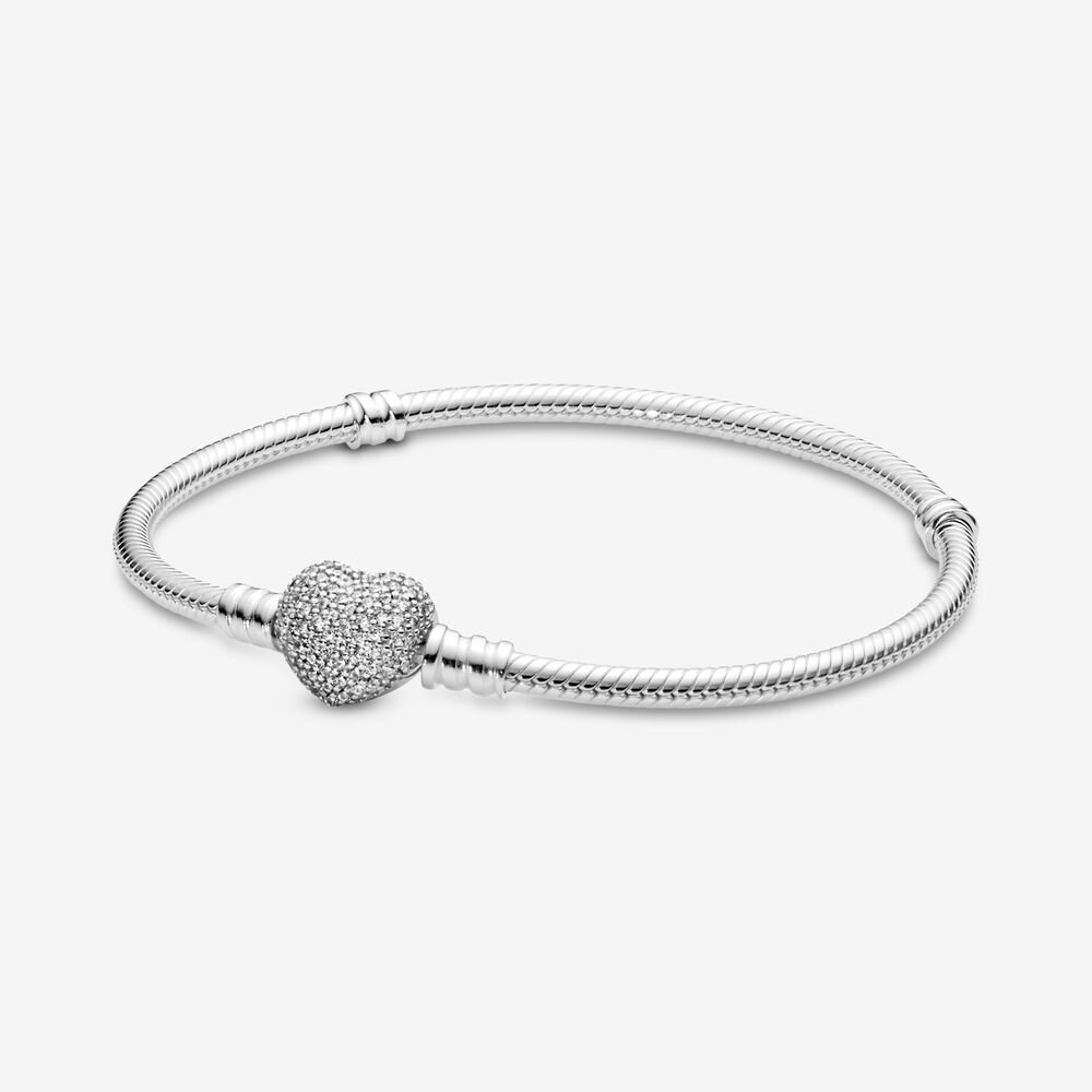 Bracelet fermoir coeur, argent, zircons - 590727CZ-17 - Pandora