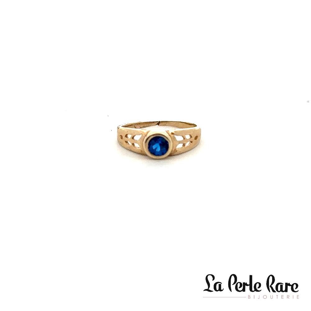 10K Yellow Gold Ring, Blue Zircon - LPR-1056 - Exclusivity