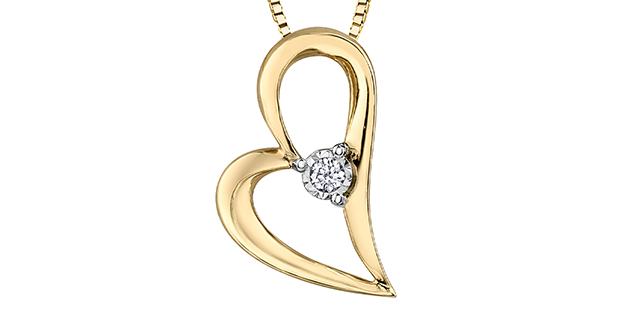 Pendentif coeur, or jaune 10 carats, diamant 2 points - 20101 - Corona