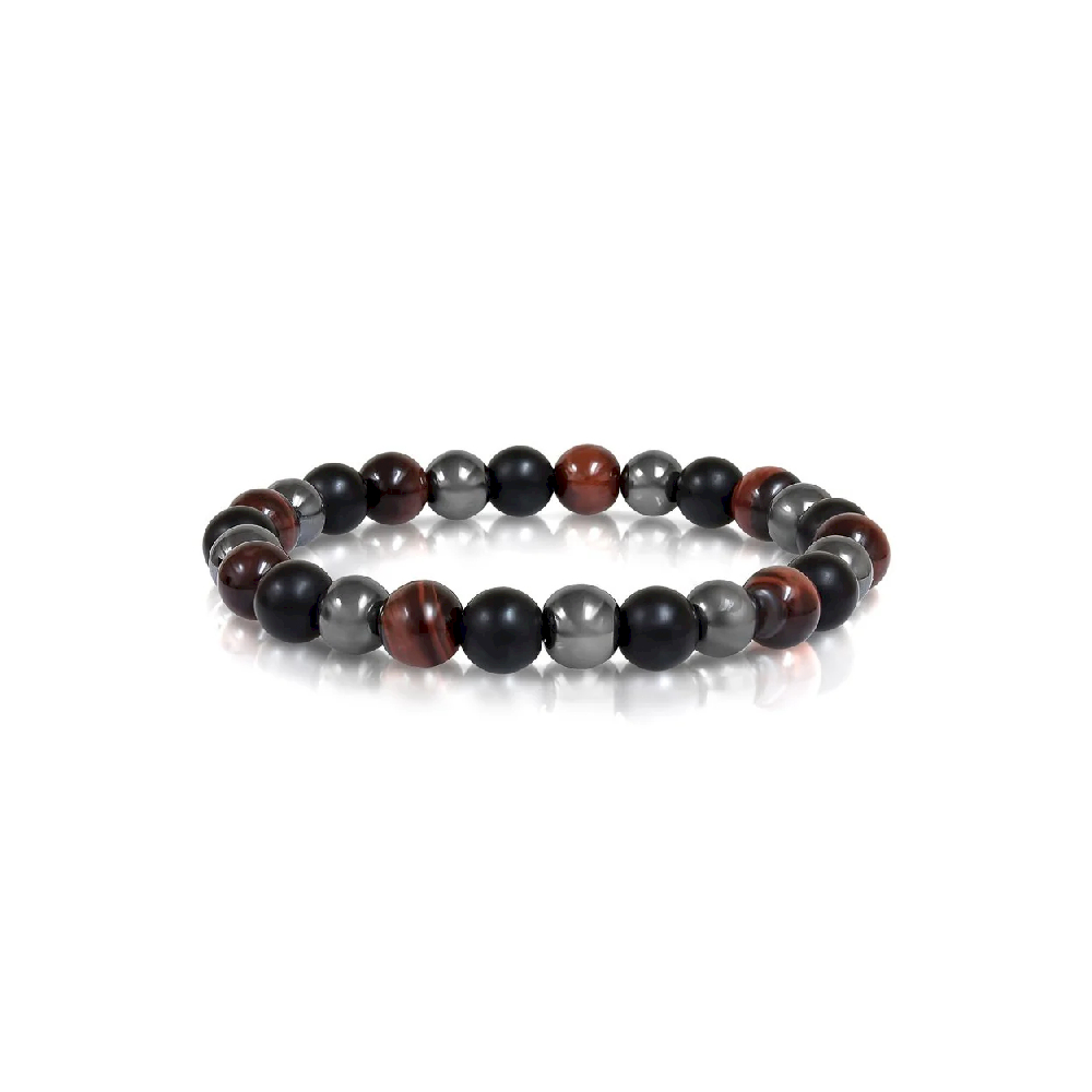 Expandable Red Tiger's Eye, Hematite & Onyx Bracelet 6mm - BB-11-6MM-M - Italgem Steel