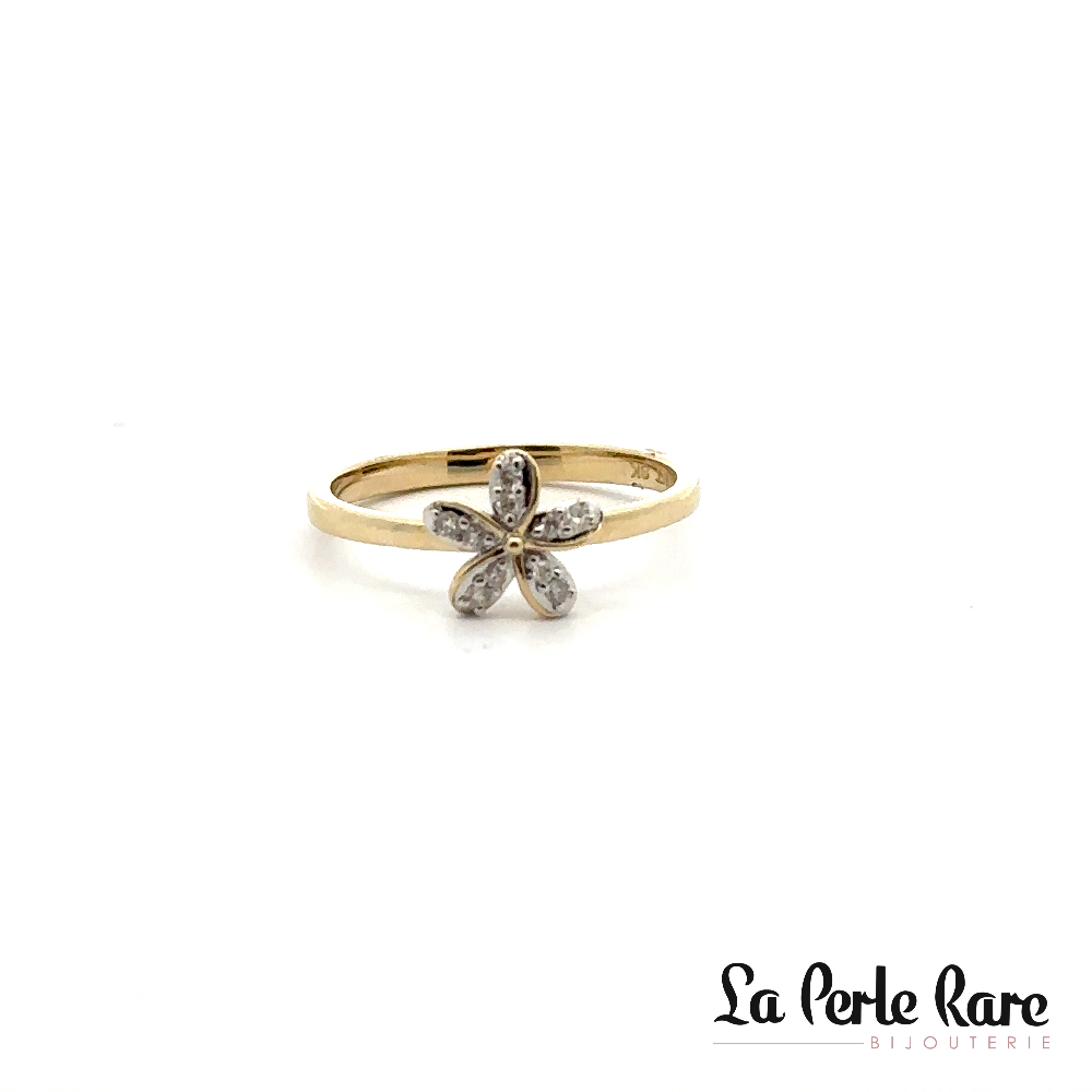 Bague fleur, or jaune 10 carats, 8 points de diamants total - SKR40531-08 - Exclusivités