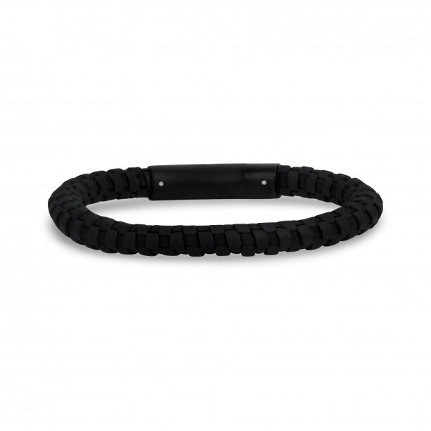 Bracelet cuir noir, acier noir - AS-B364-7.5 - Arz Steel