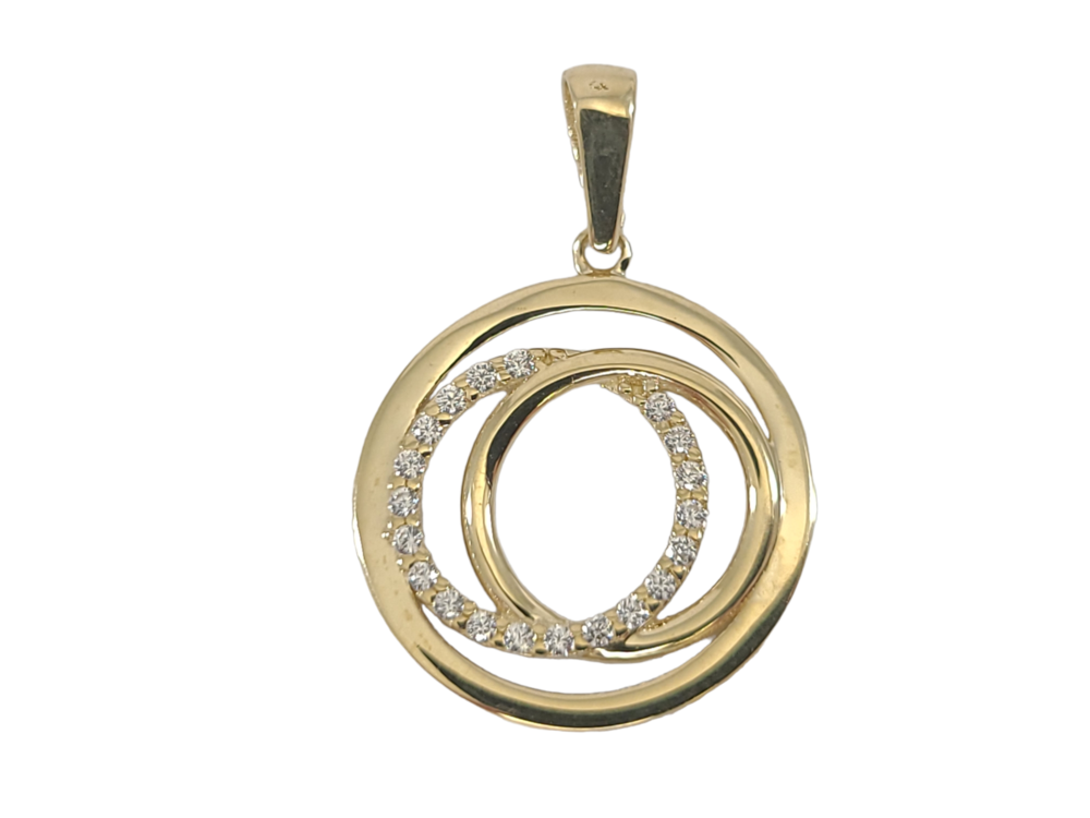 Pendentif cercles, or jaune 10 carats, zircons incolores - PDC46-4796-J - Exclusivités