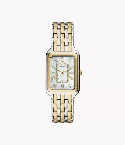 Montre acier 2 tons (blanc/jaune), fond nacré, zircons - ES5305 - Fossil