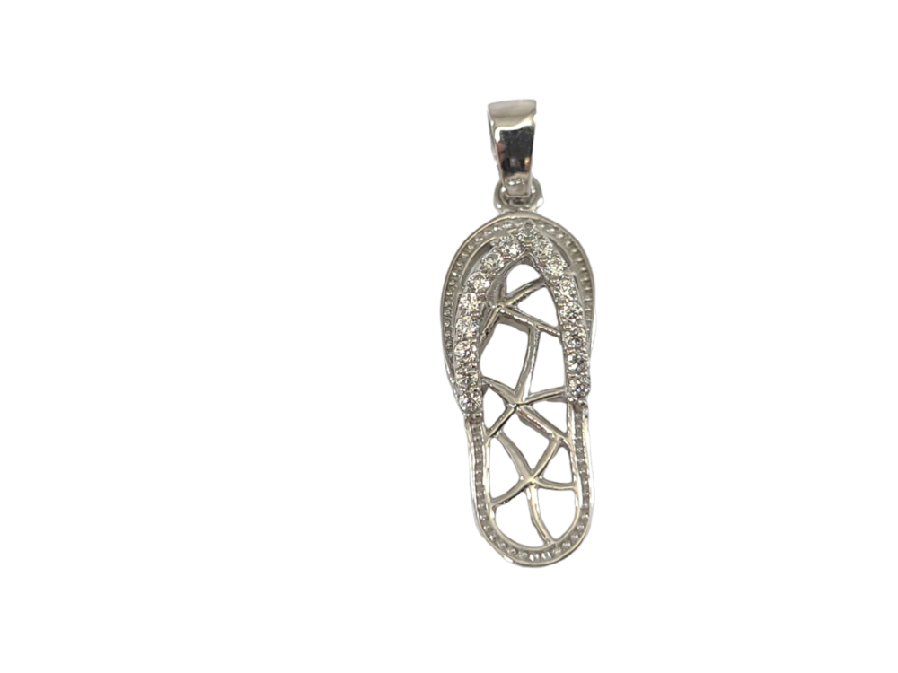 Pendentif sandale, or blanc 10 carats, zircons incolores - PAZ-3115-B - Exclusivités