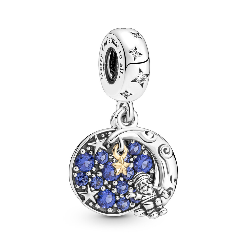 Bille Père Noël sur la lune, argent, Pandora Shine, zircons, cristaux bleus - 769648C01 - Pandora