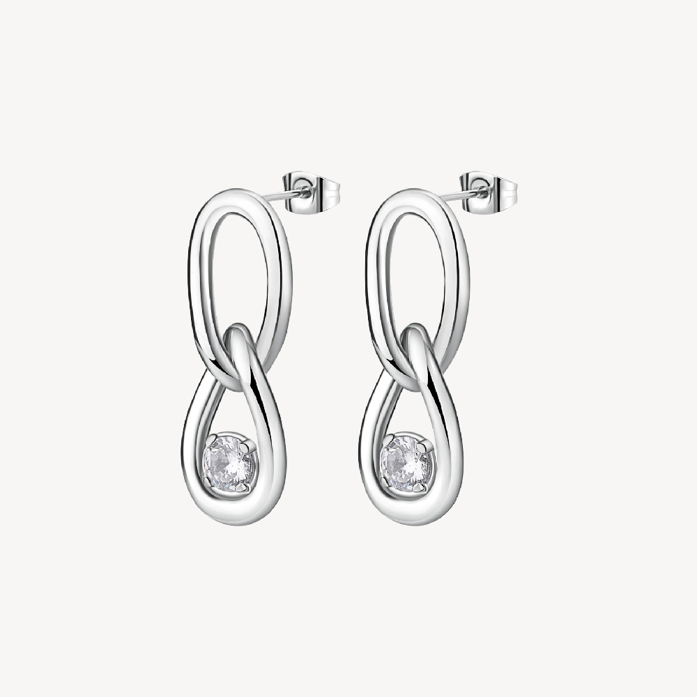 Boucles d'oreilles pendantes acier inoxydable, zircons incolores