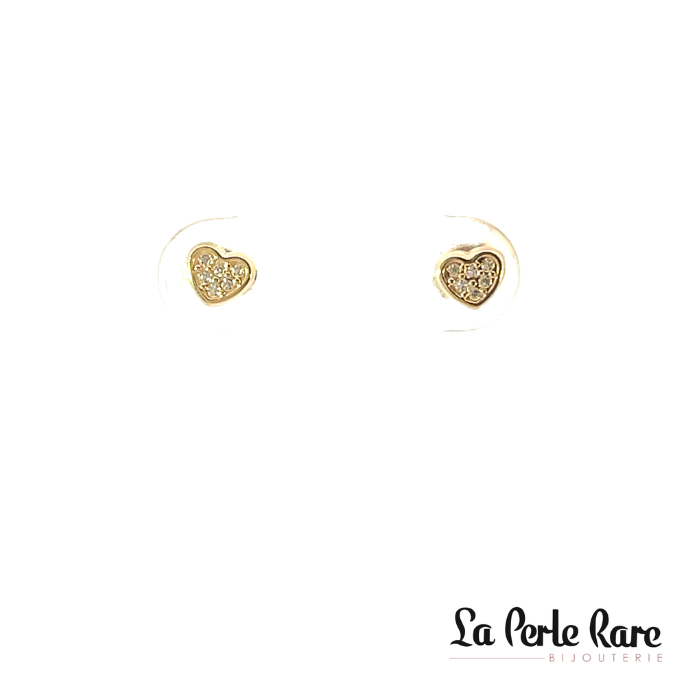 Boucles d'oreilles fixes coeurs, or jaune 10 carats, zircons incolores - 9479-J - Exclusivités