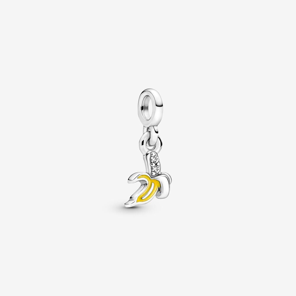 Bille banane, argent, émail jaune, zircons incolores pandora me - 799673C01 - Pandora