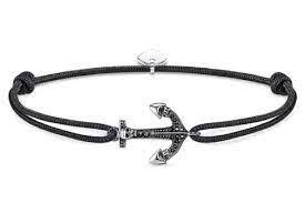 Men's anchor and black cz rope brac.