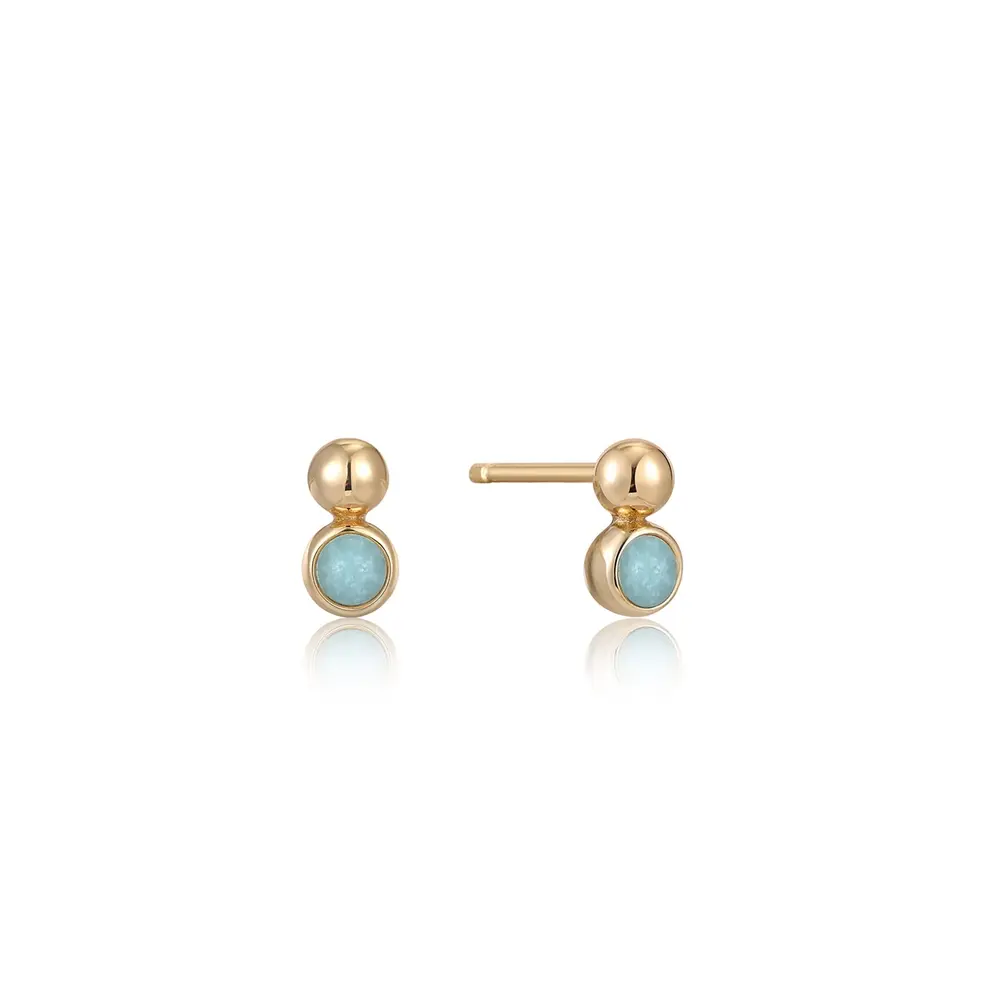 Gold-plated silver stud earrings with amazonite - E045-01G-AM - Ania Haie