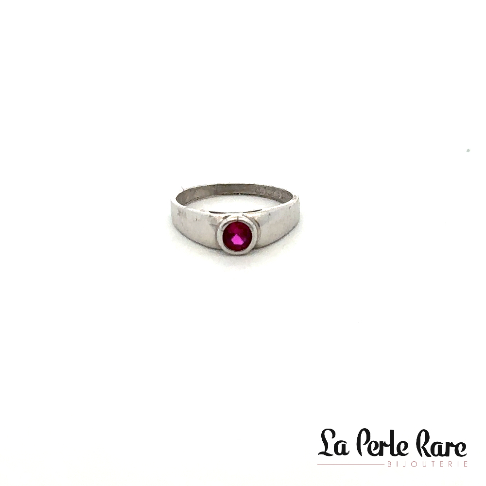 Bague or blanc 10 carats, zircon rose - 596 - Ital Can