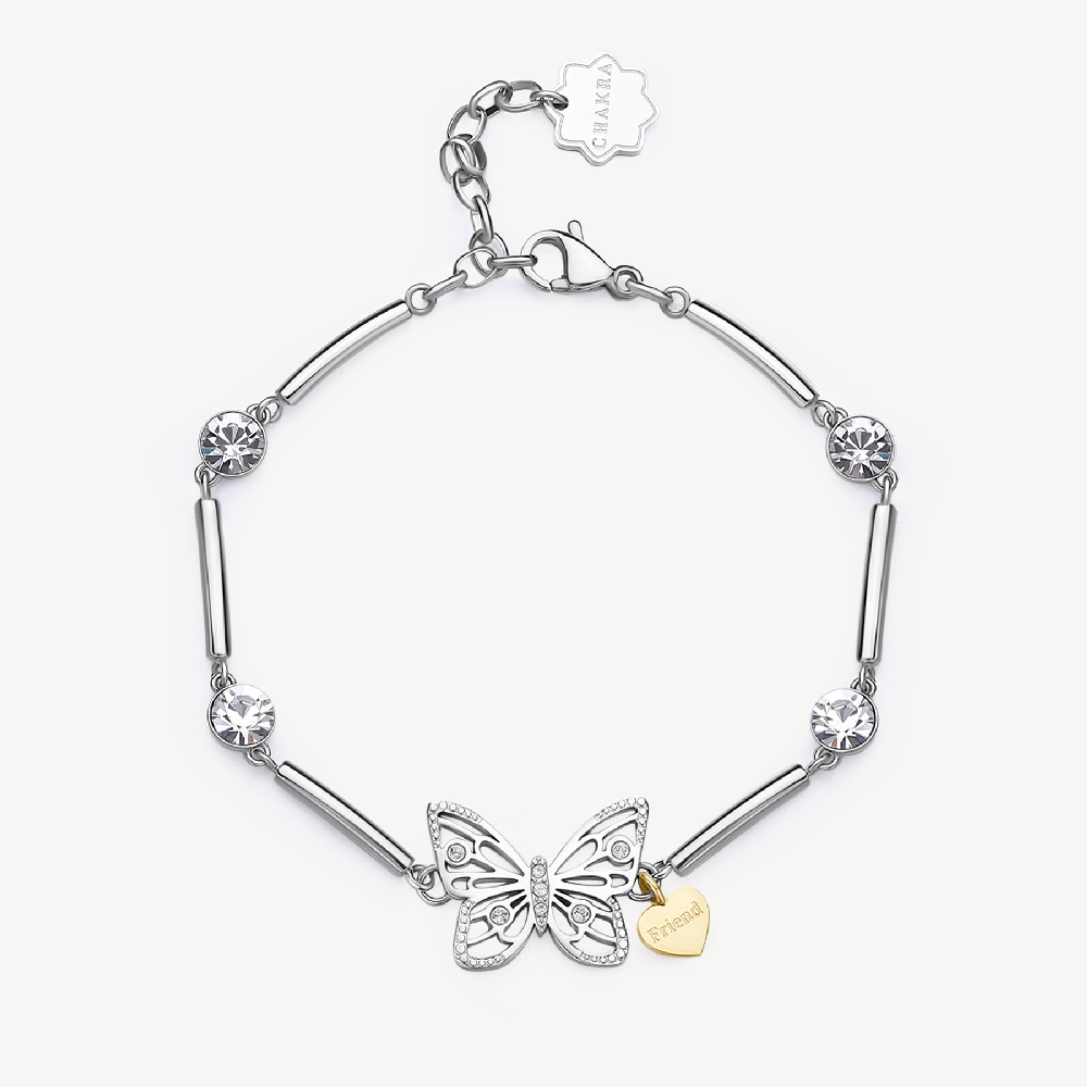 Bracelet papillon, acier inoxydable 2 tons (blanc/jaune), cristaux - BHKB170 - Brosway Italia