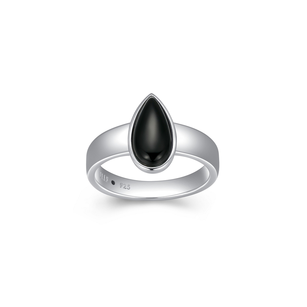 Bague argent rhodié, agate noire - R4LAGW27AC - Elle