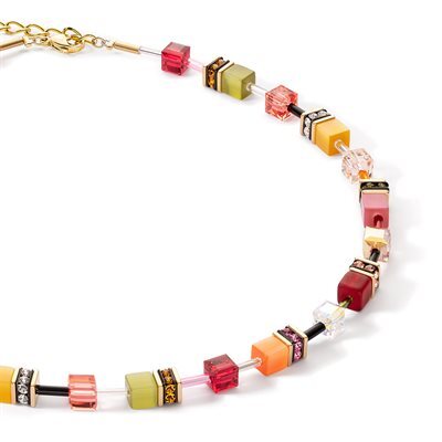 Collier, acier doré, oeil de tigre synthétique, cristaux swarovski multicolores - 2838-10-1585 - Coeur De Lion