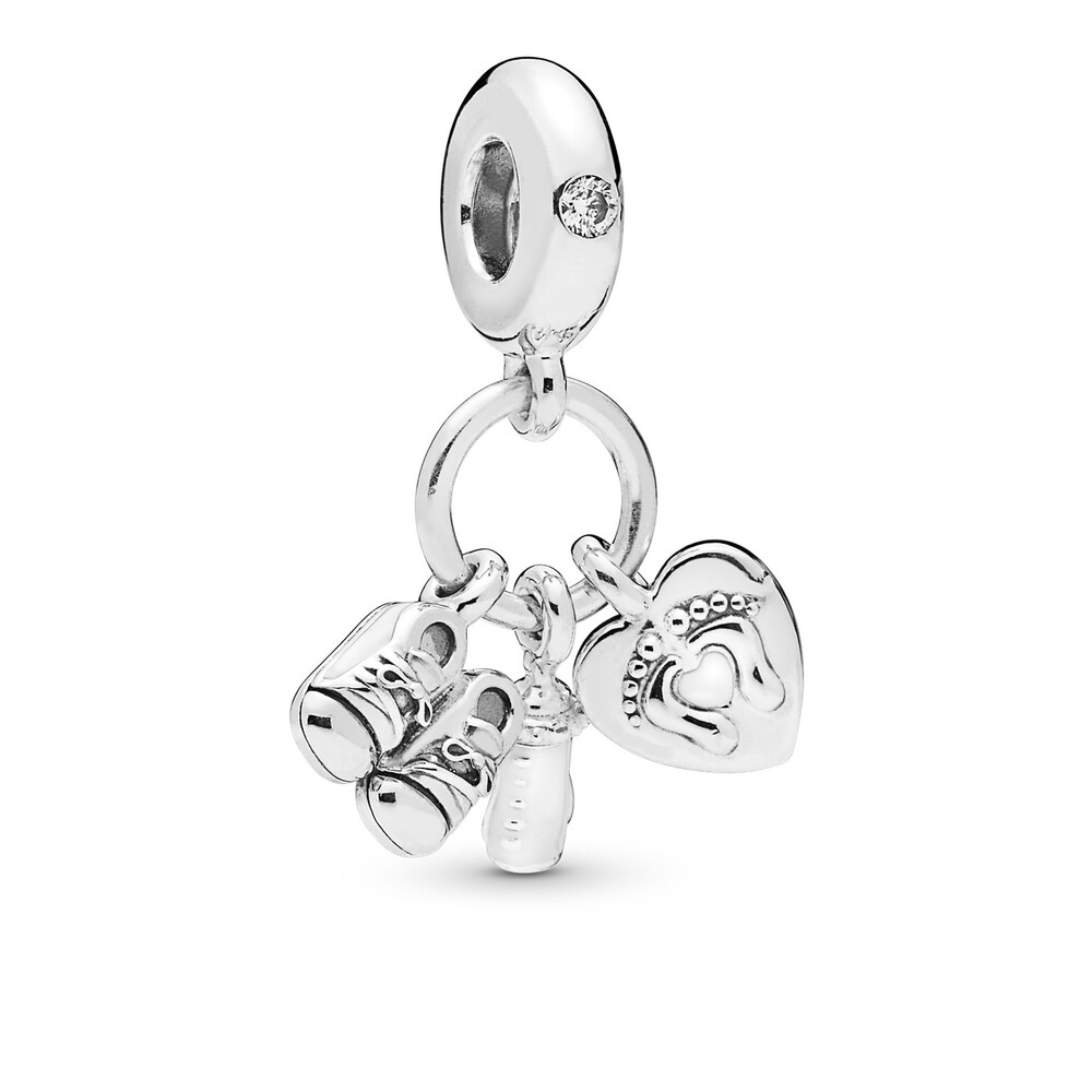 Bille biberon et chaussures de bébé, émail blanc, cz incolores - 798106CZ - Pandora