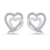 Boucle d'oreille or blanc coeur double 20 points diamant total - SE4587-DS7 - Exclusivités