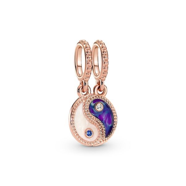 Shimmering separable yin and yang dangle charm, mixed enamels, Pandora rose, blue crystal, cubic zirconium - 780098C01 - Pandora