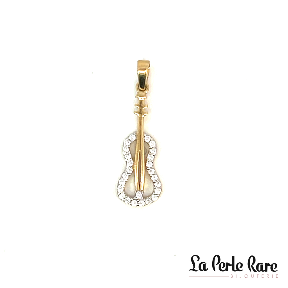 Pendentif violon, or jaune 10 carats, zircons incolores - PDG-1123-J - Exclusivités