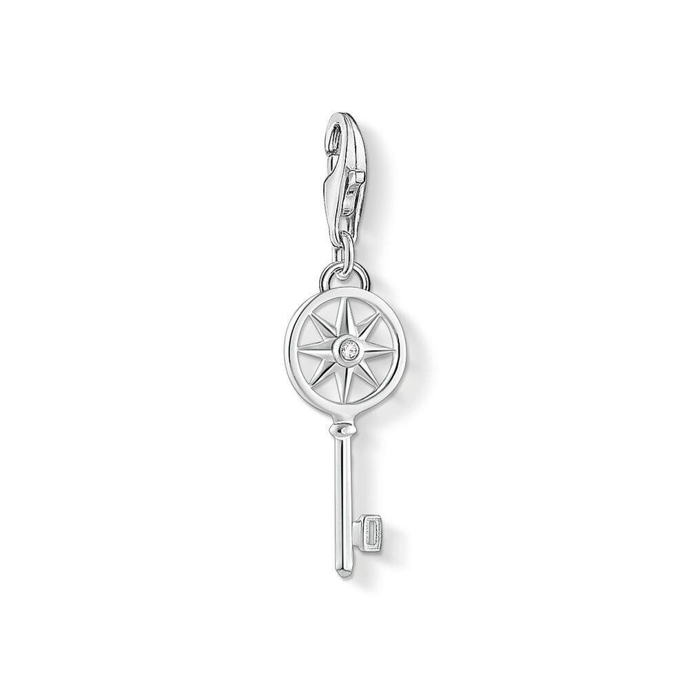 Silver, cz key charm with star pend.