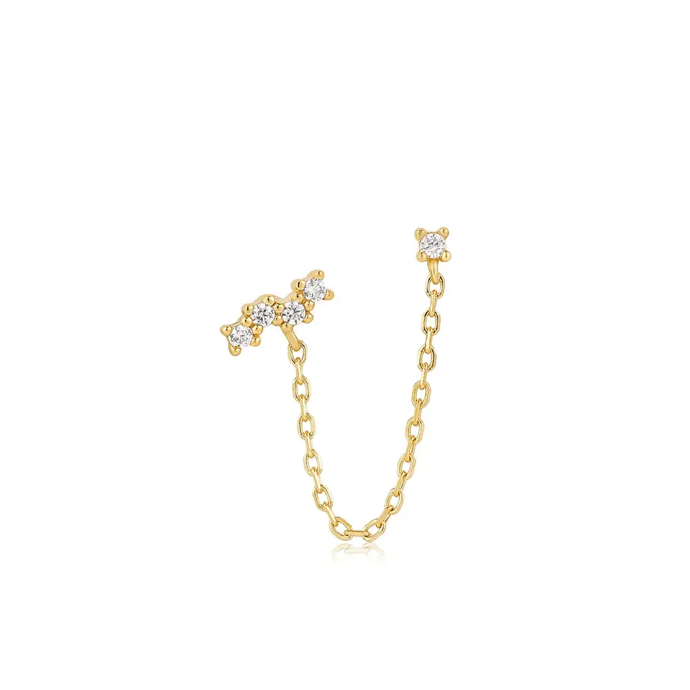 Single gold-plated silver stud earring with cubic zirconia