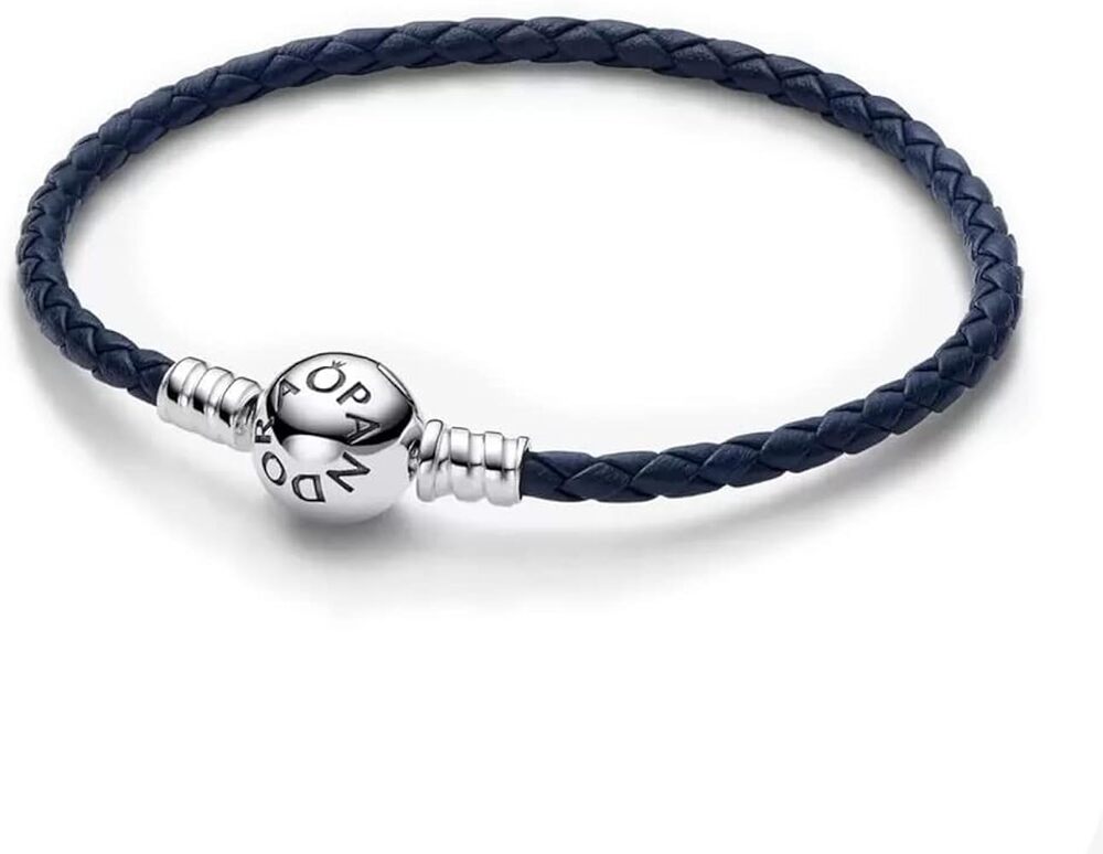 Bracelet cuir tressé bleu, argent - 592790C01-S1 - Pandora