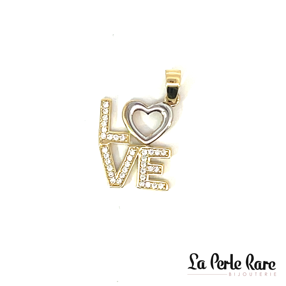 Pendentif Love, or 2 tons (jaune/blanc) 10 carats, zircons incolores - PAZ-808-2T - Exclusivités