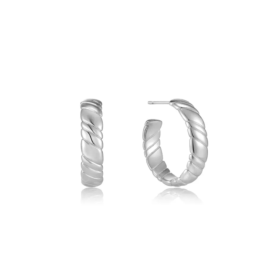 Rhodium-plated silver hoops - E038-03H - Ania Haie