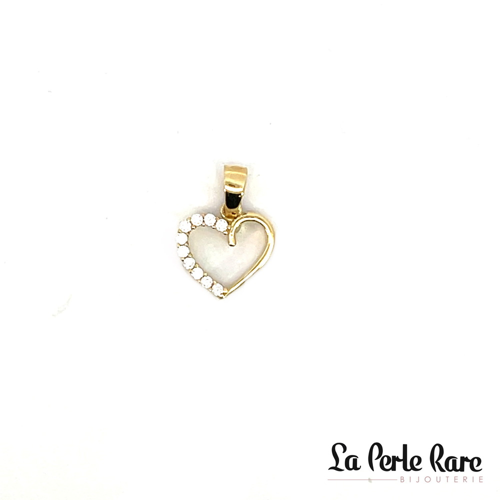 Pendentif coeur, or jaune 10 carats, zircons incolores - PAZ-405-J - Exclusivités