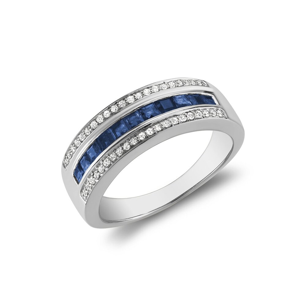 Bague or blanc, saphirs, 13 pts dia tot - 02-0410250BS - Rnb