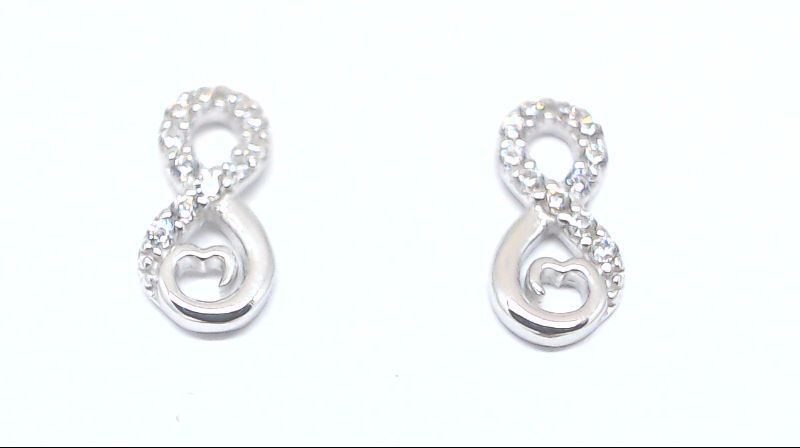 Boucles d'oreilles fixes symboles de l'infini, or blanc 10 carats, zircons incolores - EAS-6980-B - Exclusivités