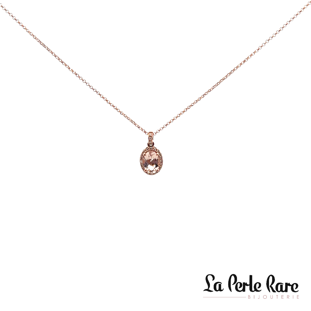 Pendentif or rose 14 carats, morganite, 8 points de diamants total