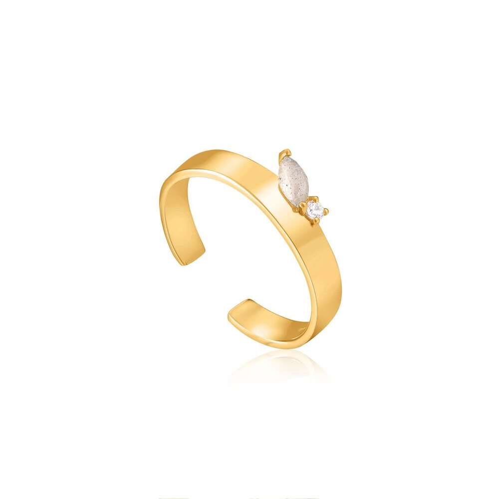 Golden silver open ring with cz - R026-02G - Ania Haie