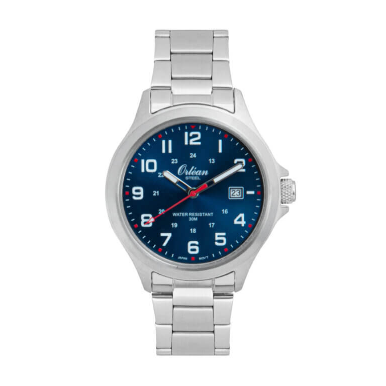 Montre acier inoxydable, fond bleu - ME3501 - Orlean