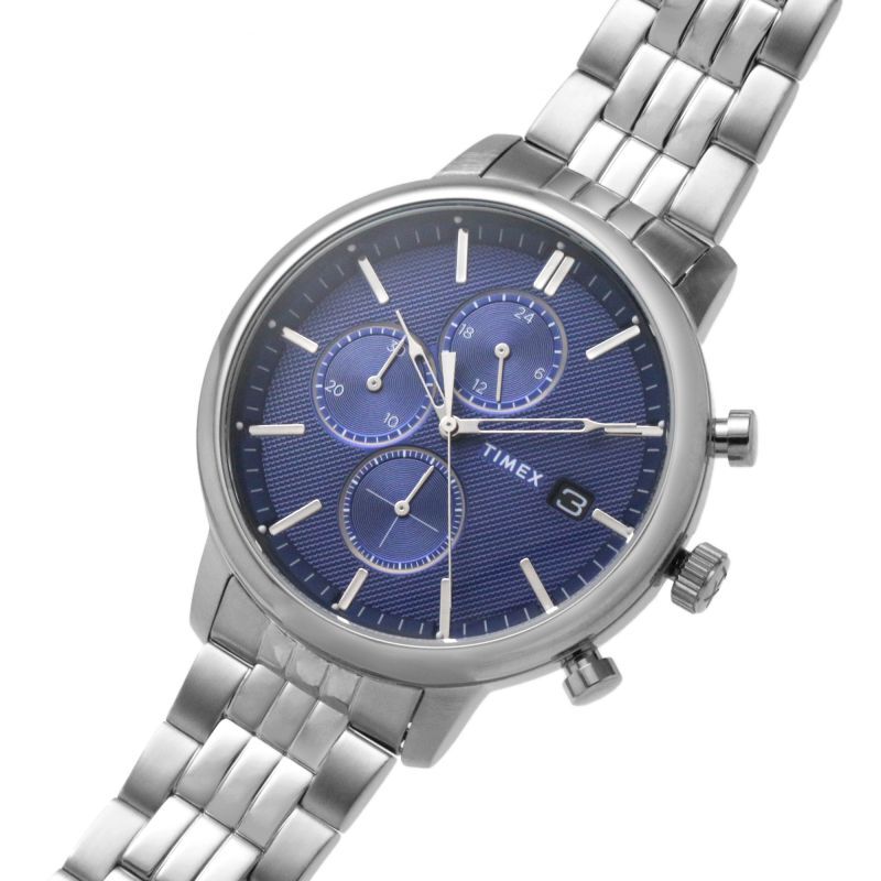 Montre acier, fond bleu