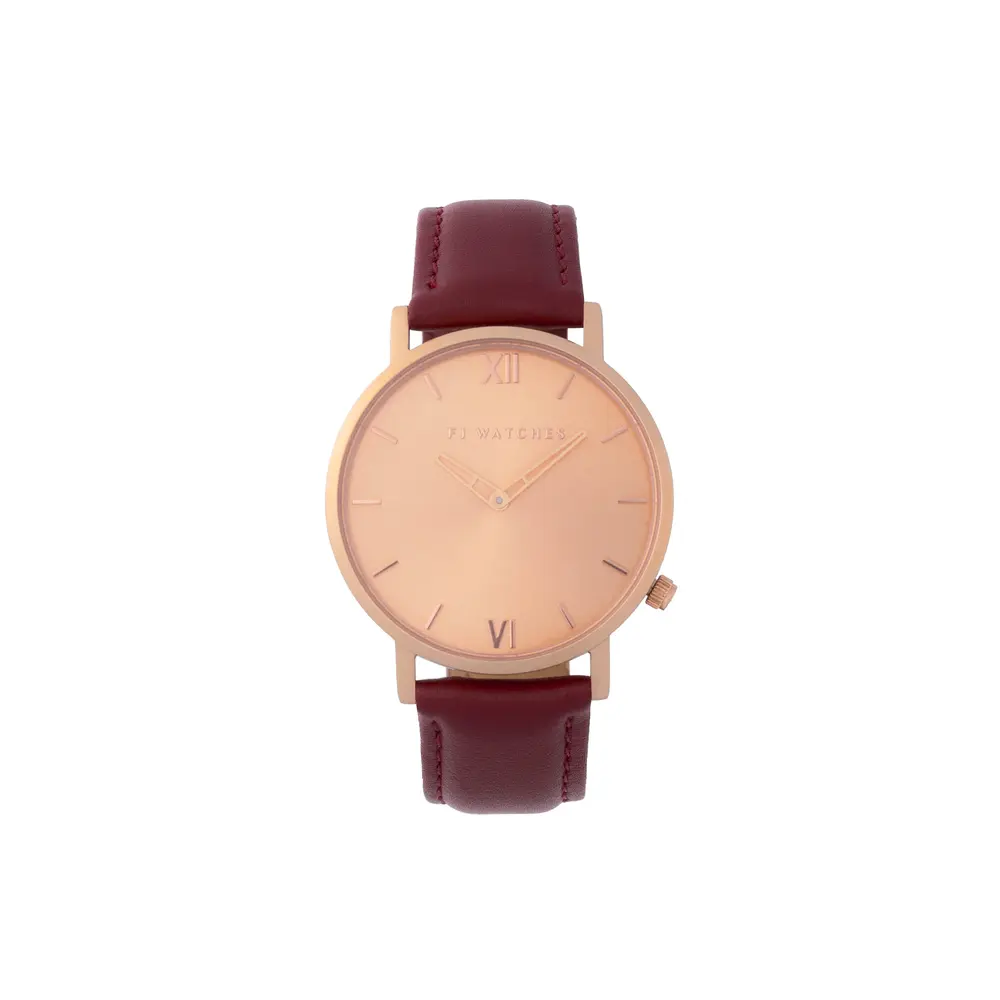 Montre sunset, cuir bourgogne, acier rosé - 1057-36 - FIVE JWLRY