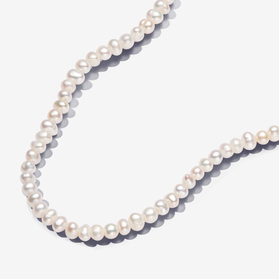 T-bar necklace, unique metal plated with 14-karat gold, freshwater pearls - 363297C01-45 - Pandora