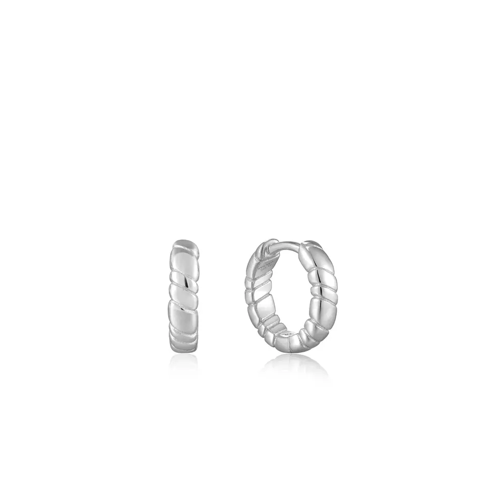 Rhodium-plated silver huggies - E038-02H - Ania Haie