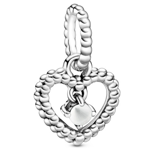 Bille coeur perlé, argent, cristal blanc laiteux - 798854C04 - Pandora