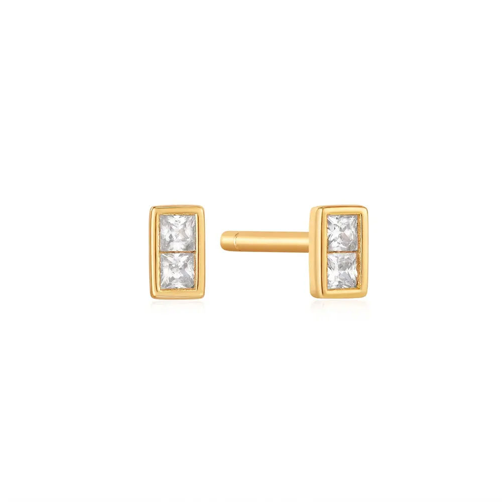 Gold-plated stud earrings with cubic zirconia - E037-02G - Ania Haie